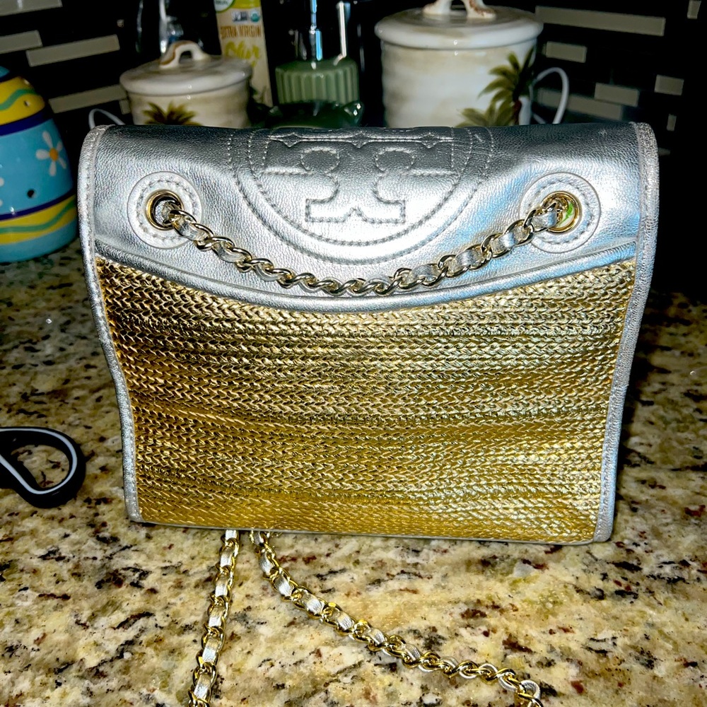 Tori Burch silver and gold metallic purse